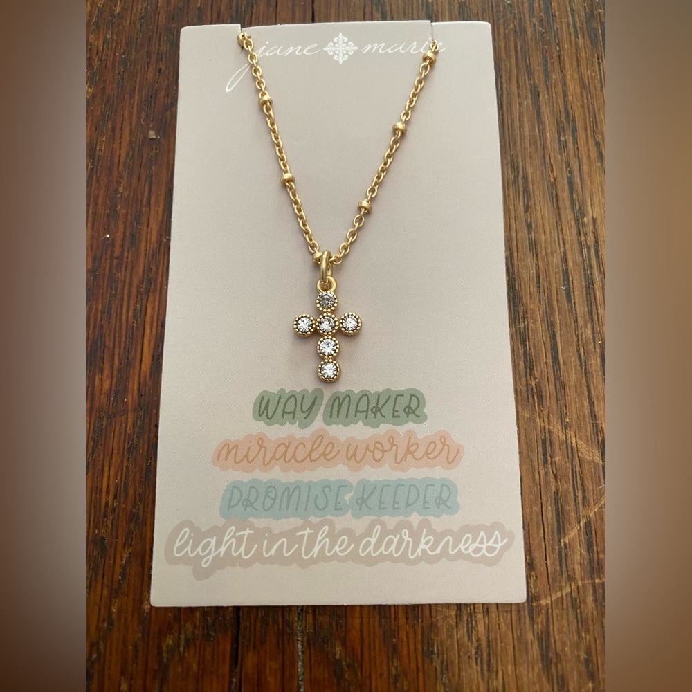 New gold + crystal cross necklace
